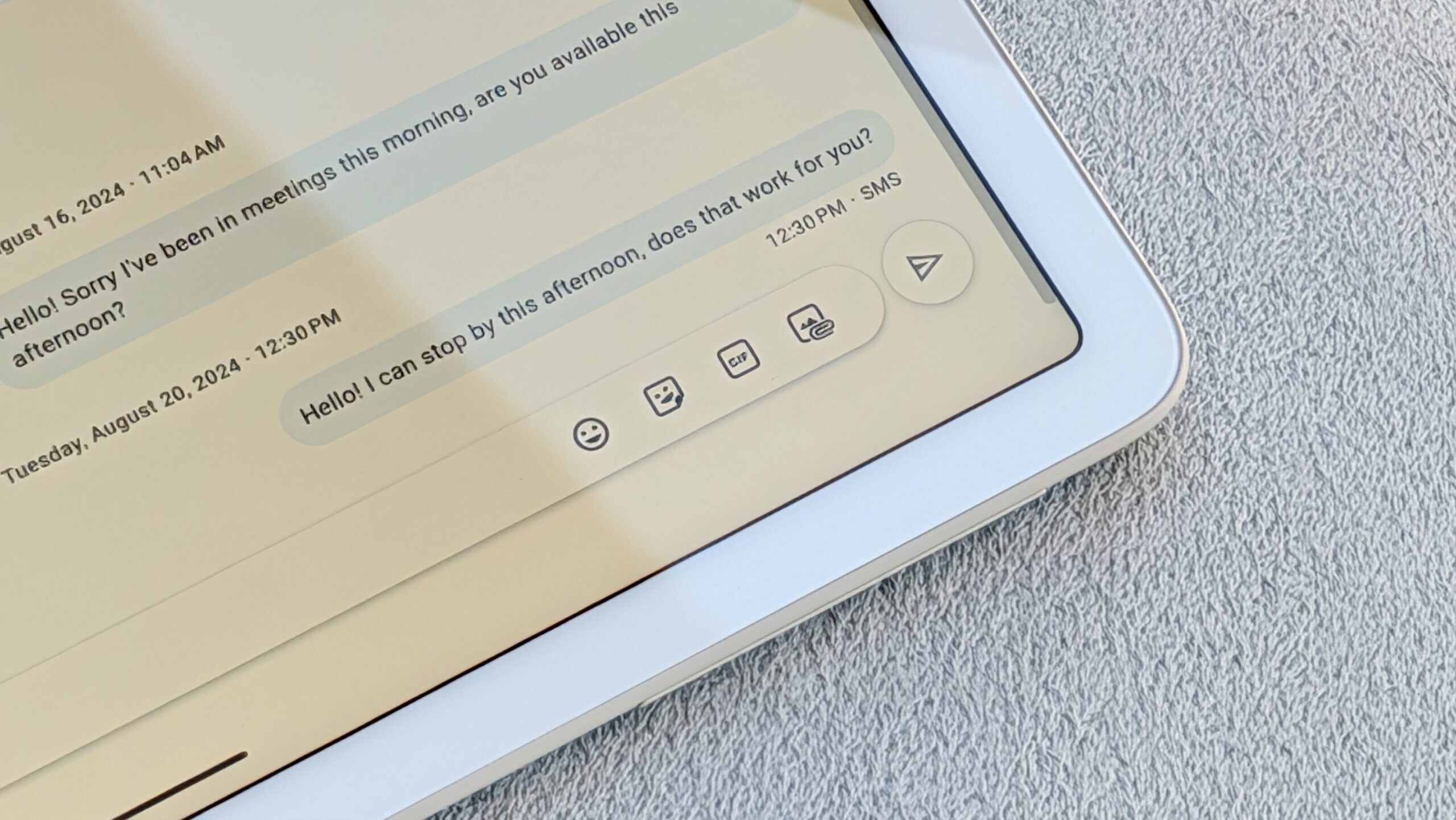 Pixel Tablet showing Google Messages UI