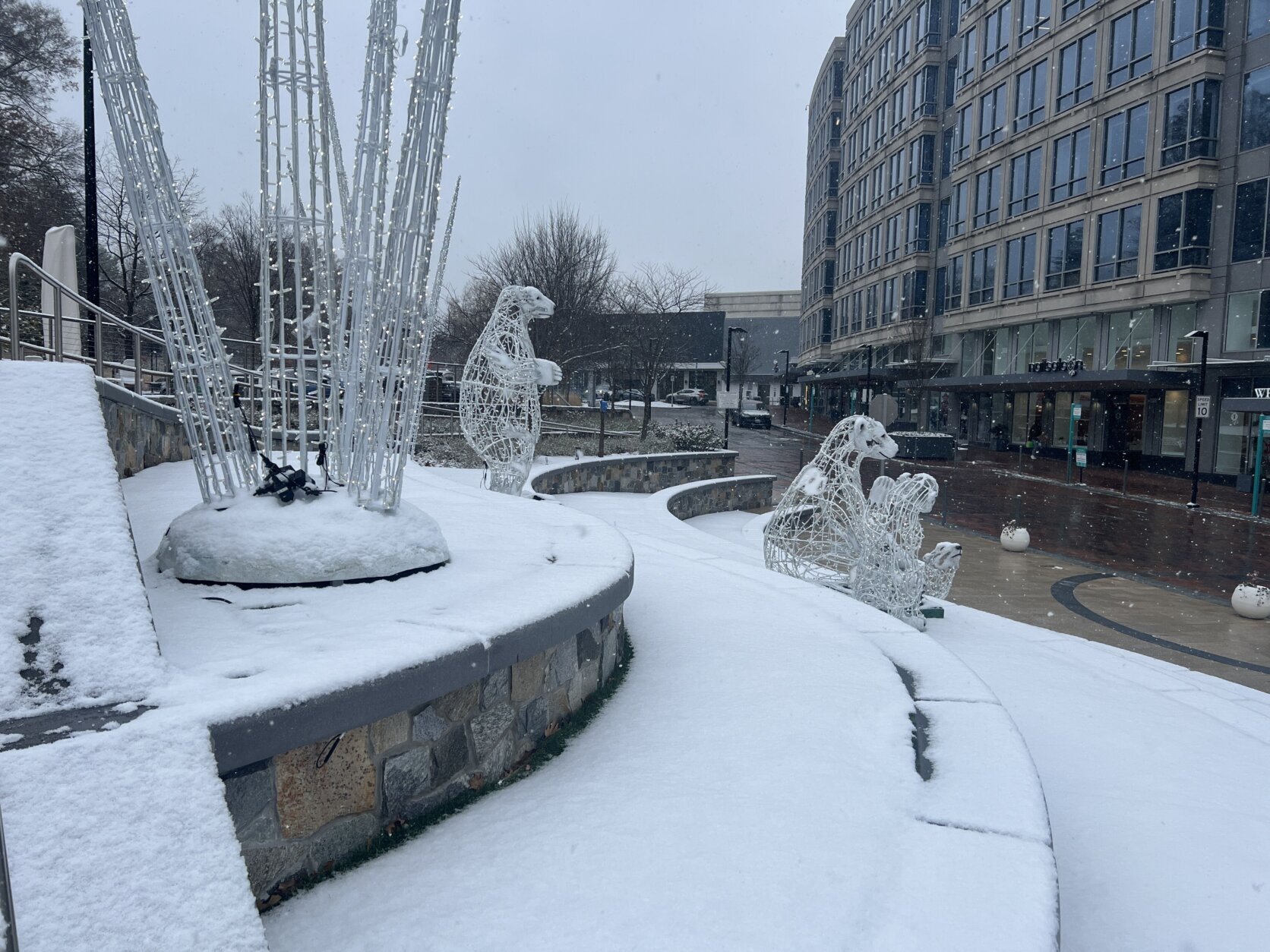 A tiered terrace covered in snow