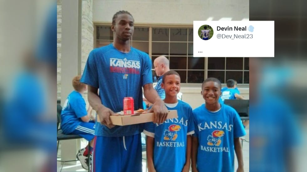 Zeke Mayo (center) pictured with former KU star Andrew Wiggins (left) and his childhood friend...