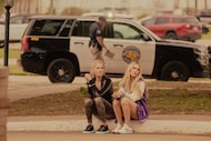 Ali Larter (Angela) and Michelle Randolph (Ainsley) in "Landman" episode 2, season 2,...