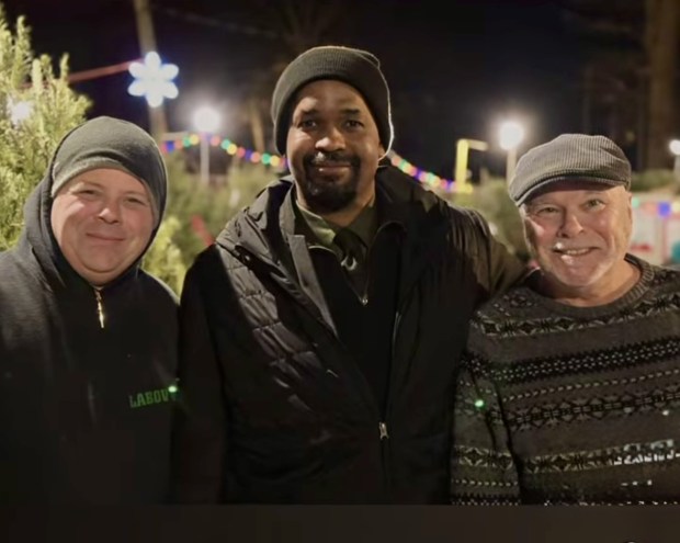 Chris Meyers, left, State Sen. Shareef Street, and John Boyce all had a hand in bringing this holiday happening to fruition. (Photo courtesy of the Friends of Gorgas Park)