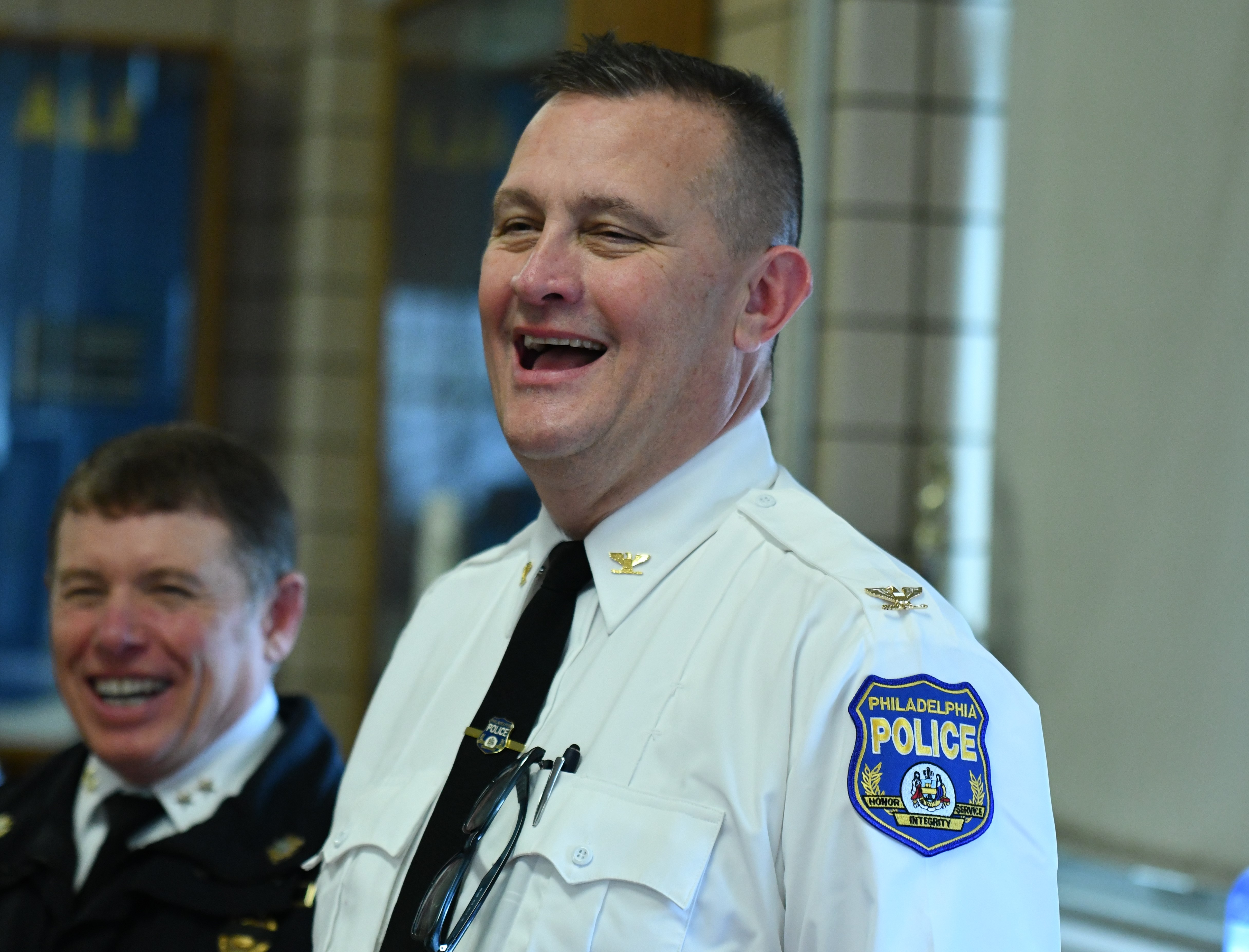 Chief Inspector Michael McCarrick has a belly laugh while watching...