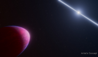 An artist's concept of the exoplanet PSR J2322-2650b (at left) orbiting a pulsar (right)