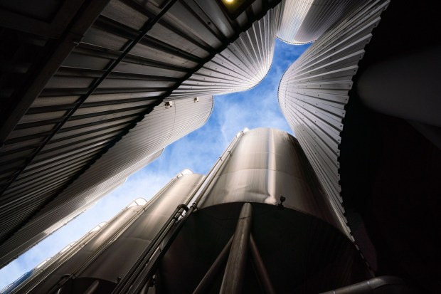 Fermentation tanks at the Athletic Brewing Company facility in Miramar. Their beers are non-alcoholic with less than 0.5% of alcohol by volume. Howard Lipin / For The San Diego Union-Tribune....NOTE: No sign on the outside of the building, as they're in what used to be the Ballast Point building, which still has the Ballast Point name on it. And not a lot of activity inside.