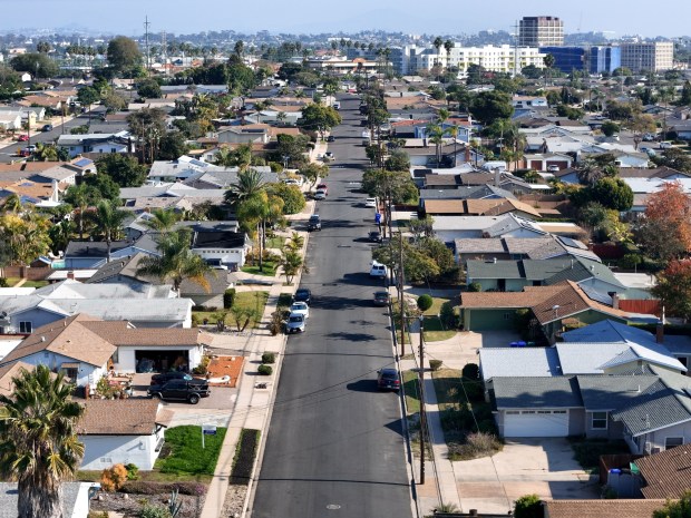 Single-family homes line Mount Gaywas Drive in Clairemont on Dec. 1, 2025, in San Diego. (K.C. Alfred / The San Diego Union-Tribune)
