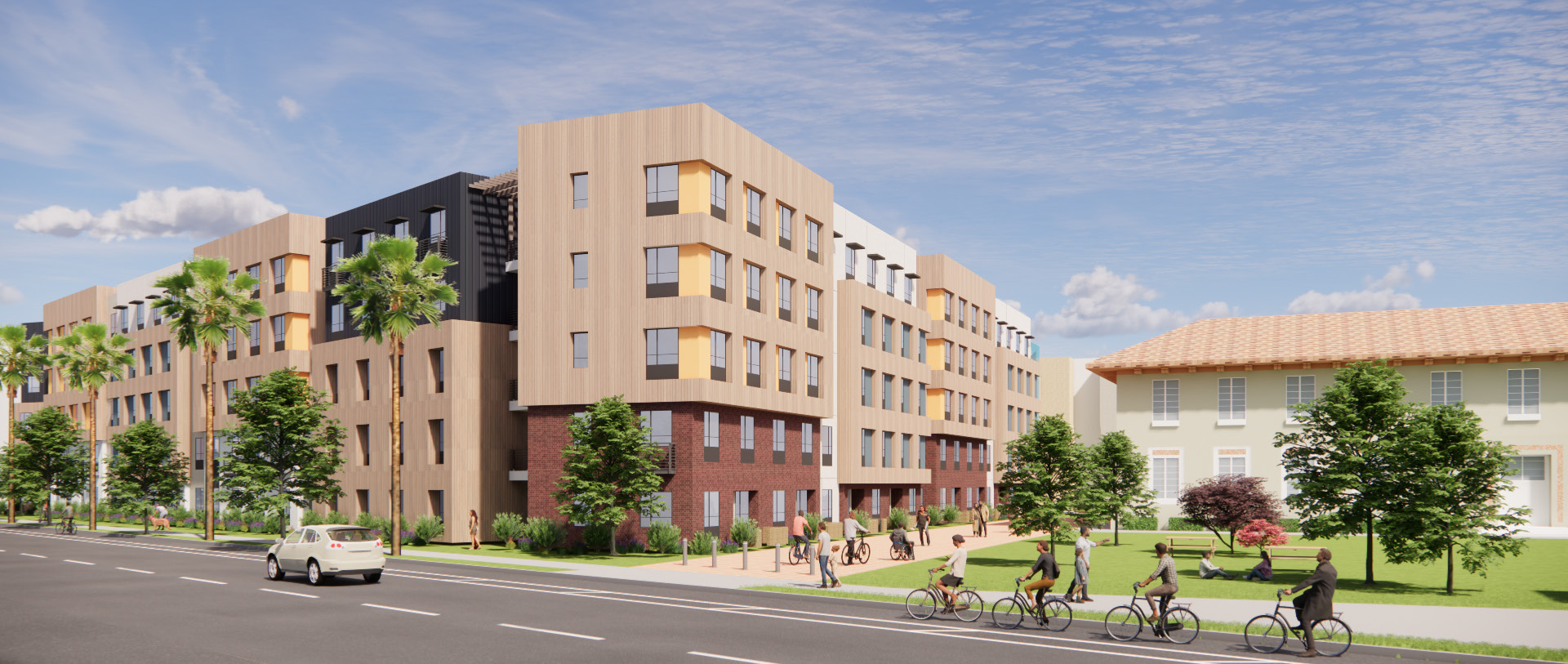 A rendering of a campus paseo along Normal Street â...