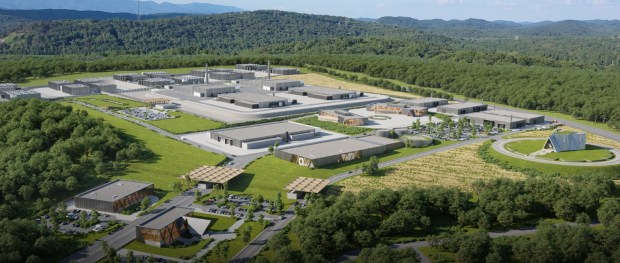 A rendering from advanced nuclear technology company Oklo for a fuel recycling facility in Tennessee. (Oklo)