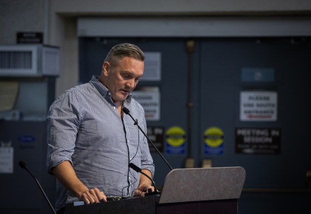 Axel Schwarz, a teacher and parent, speaks during a San Diego Unified School Board meeting on Wednesday, Dec. 10, 2025 in San Diego. (Ana Ramirez / The San Diego Union-Tribune)