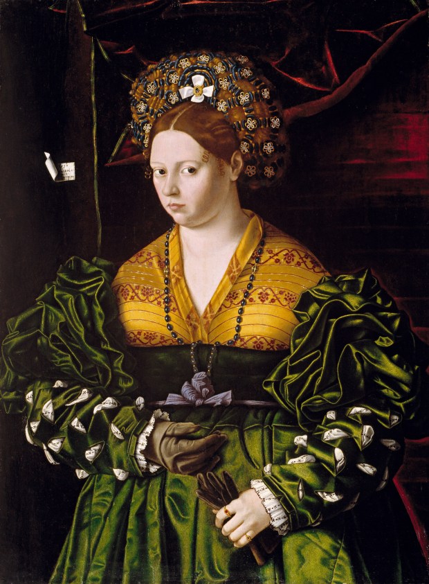 "Portrait of a Lady in a Green Dress" (1530, oil on panel) by Bartolomeo Veneto. (Putnam Foundation, Timken Museum of Art)
