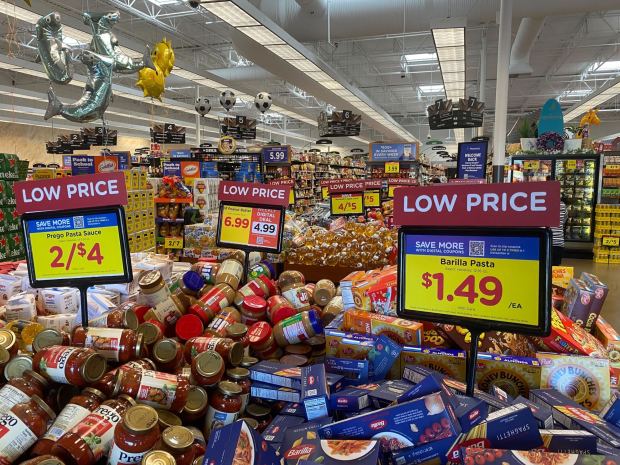A display of groceries on sale at a Ralphs supermarket in Rancho Bernardo on Wednesday, July 30, 2025. (David J. Bohnet / The San Diego Union-Tribune)
