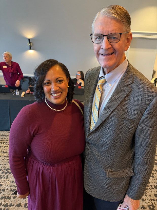 San Diego County Chief Administrative Officer and Ebony Shelton and Treasurer-Tax Collector Dan McAllister pose for a photo at the 40th annual Martin Luther King Jr. Human Dignity Awards breakfast on Jan. 17, 2025, in San Diego. (Fred Sotelo)