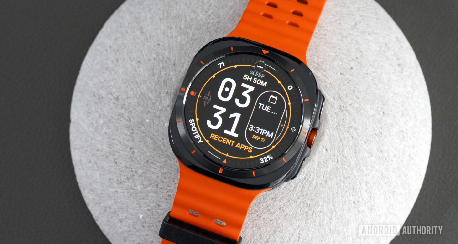 A Samsung Galaxy Watch Ultra displays the watch face Complicationist.