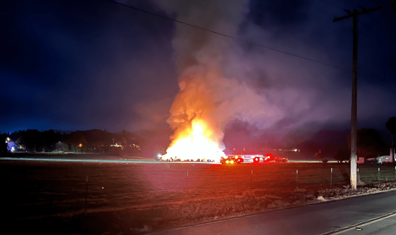 Scene from a hay bale fire in North County. (Photo courtesy San Diego Fire Department)