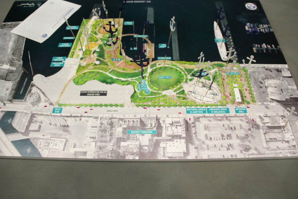 One of the diagrams allowed guests to place anchors to reflect their feedback on design elements(blue anchors were elements they liked; white anchors denoted elements they did not).