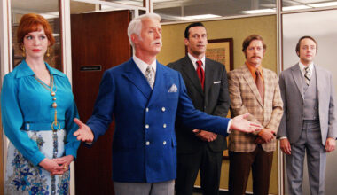 Mad Men, (from left): Christina Hendricks, John Slattery, Jon Hamm, Kevin Rahm, Vincent Kartheiser, 'Time and Life', (Season 7, ep. 711, aired April 26, 2015).