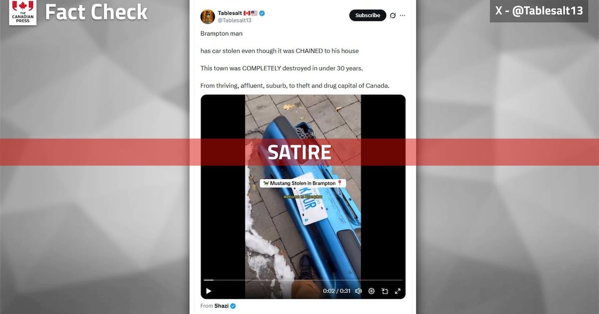 Video of chained Mustang 'stolen' from Brampton, Ont. driveway is a skit