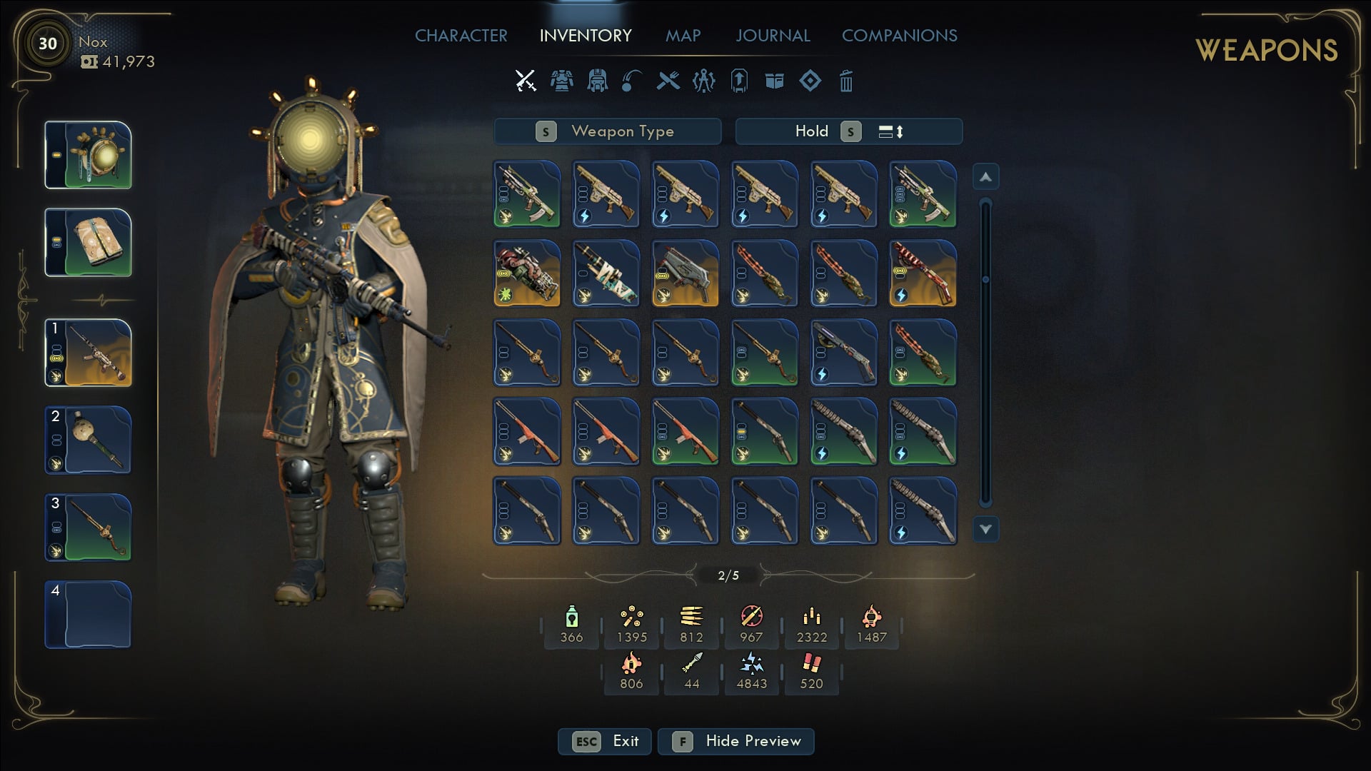 The Outer Worlds 2 inventory screen shows weapons.