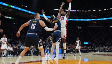 Nuggets star Nikola Jokic hurts left knee, limps off court at halftime in Miami