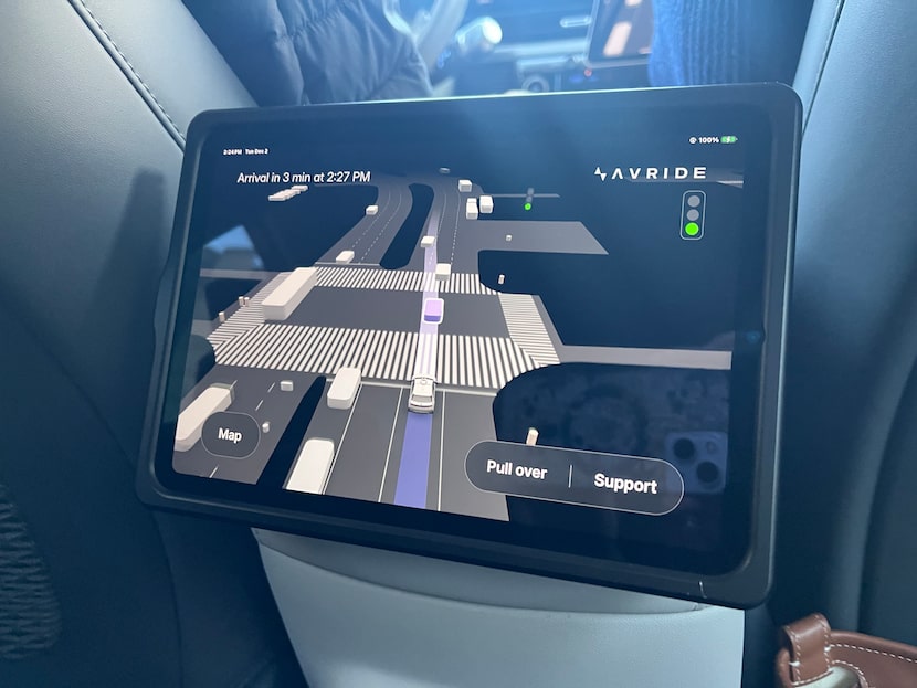 The interior of Avride's autonomous vehicles, now available for rideshares in through Uber,...
