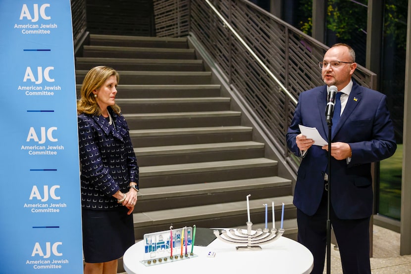 Vitalii Tarasiuk, Consulate General of Ukraine in Houston, speaks alongside Mary Pat...