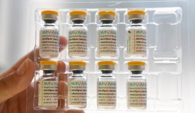 Doses of Mpox vaccines displayed by a health professional in Paris in 2022. (Alain Jocard, Pool via AP, File)