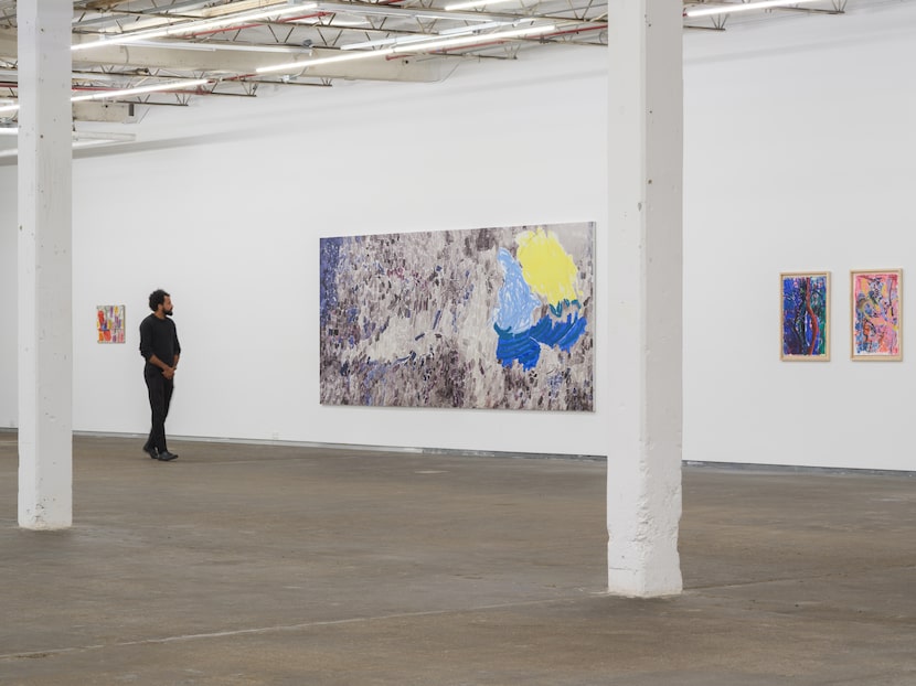 Installation view of Pam Evelyn's "Mourning Greys" (2024), center.