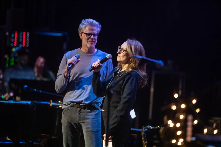Jeb Gutelius and Shira Antonoff at The Ally Coalition Talent Show 2025 at Skirball Center