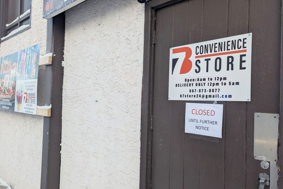 Signage indicates B7 will be closed until further notice. Sarah Pruys/Cabin Radio