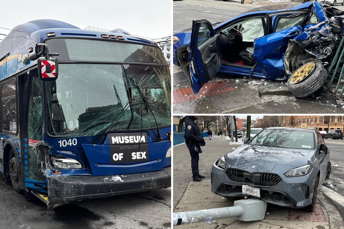 MTA bus crashes into multiple cars, injuring 7 in wild NYC scene that 'looked like a movie'
