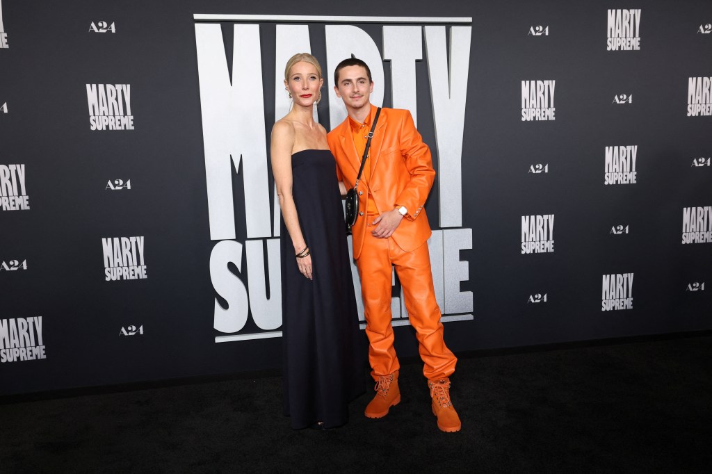 Gwyneth Paltrow and Timothée Chalamet attend the "Marty Supreme" premiere