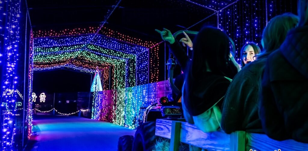 Ride through tunnels of lights and more at Dasher's Lightshow: A Holiday Hayride in northwest Houston. | Photo courtesy of Sam Houston Race Park