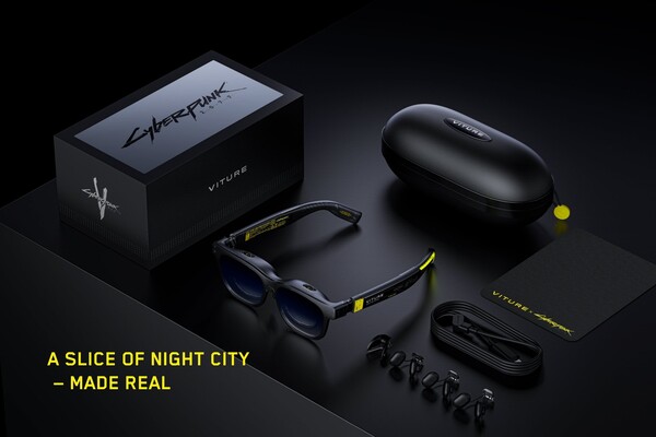 The Viture x Cyberpunk 2077 Luma Cyber XR Glasses comes in a special retail box. (Image source: Viture)