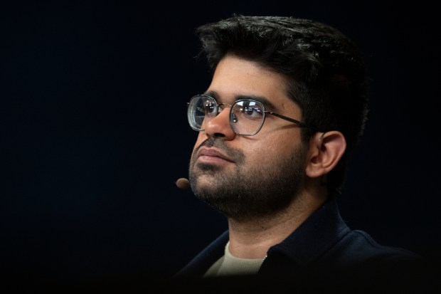 Perplexity cofounder and CEO Aravind Srinivas speaks during during a technology conference in Washington on Oct. 28, 2025. (Photo by Jim Watson/Getty-AFP)