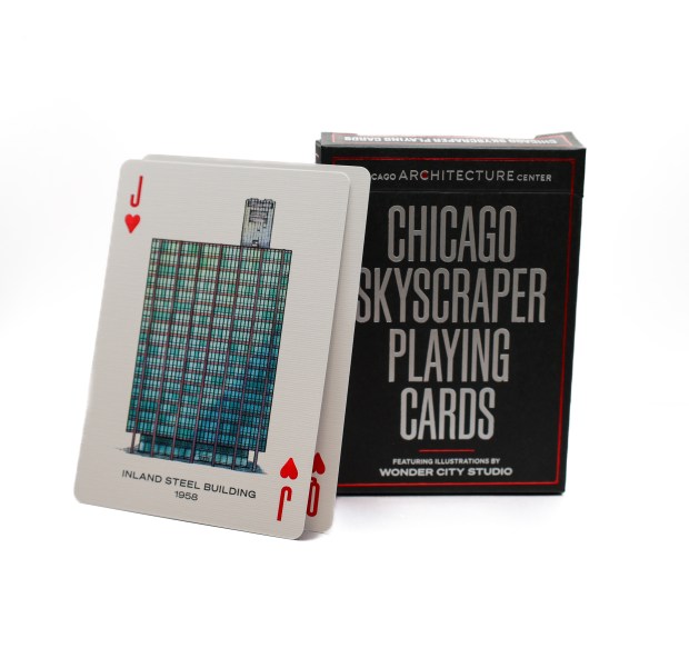 Chicago skyscraper playing cards ($24.95) showcase 56 buildings. (Chicago Architecture Center)