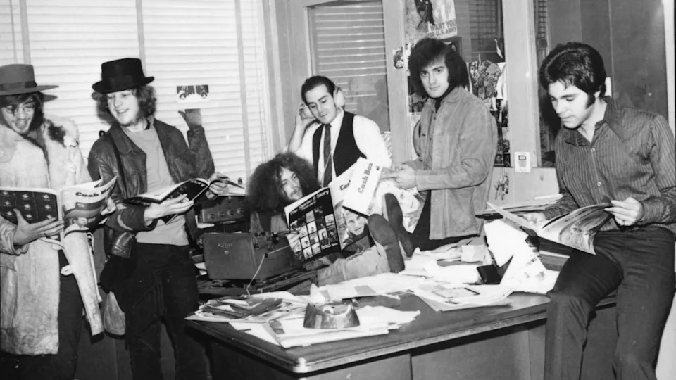 Members of the rock and roll band "Jethro Tull" pose for a portrait with their album "This Was" and record label executives in 1968 in New York. (Photo by PoPsie Randolph/Michael Ochs Archives/Getty Images)