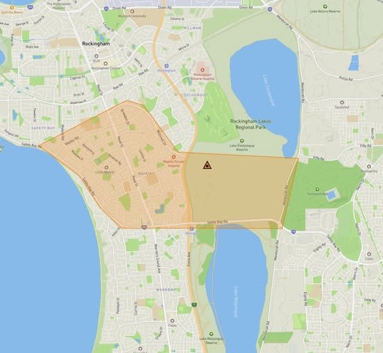 DFES issued a map showing the affected area.