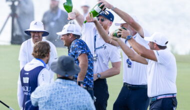 LIV Golf's Patrick Reed is doused in champagne