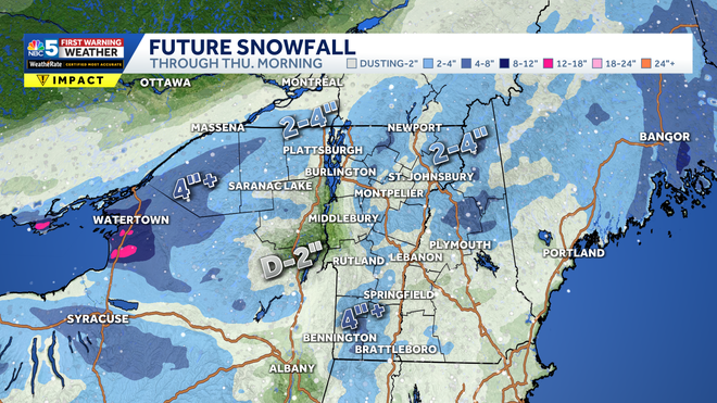 Forecast snowfall through late Thursday morning. ﻿