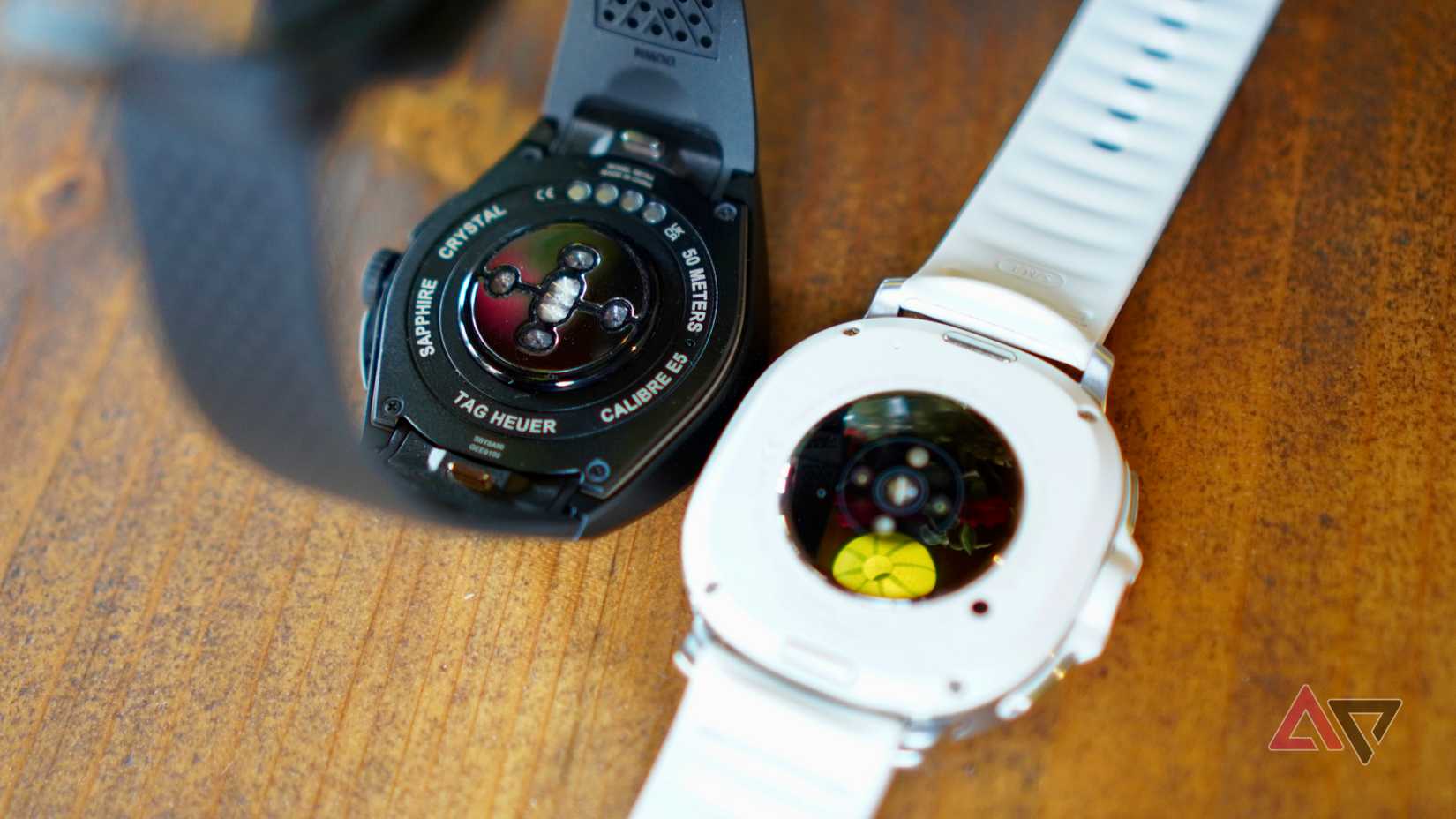 Samsung Galaxy Watch 8 Classic and Tag Heuer Connected Calibre E5's case backs