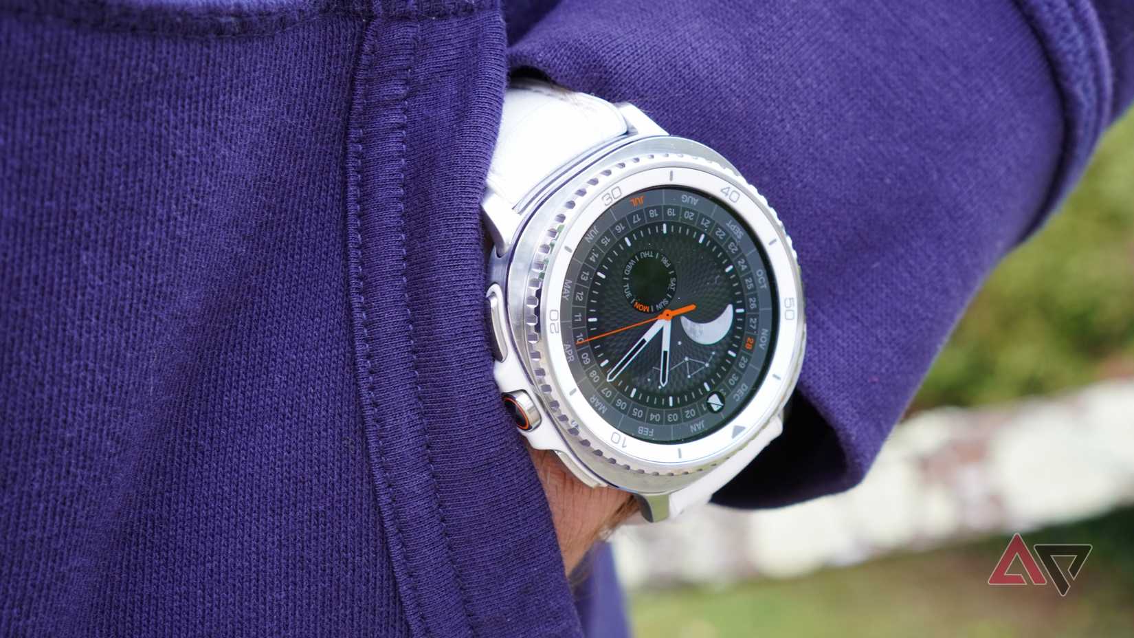 A person wearing the Samsung Galaxy Watch 8 Classic