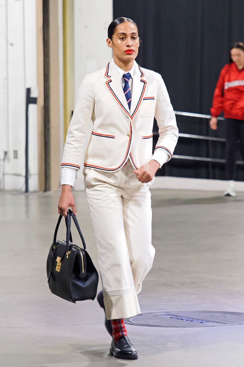 Seattle Storm's Skylar Diggins arrives to the game against the Indiana Fever on August 26, 2025 in Thom Browne.