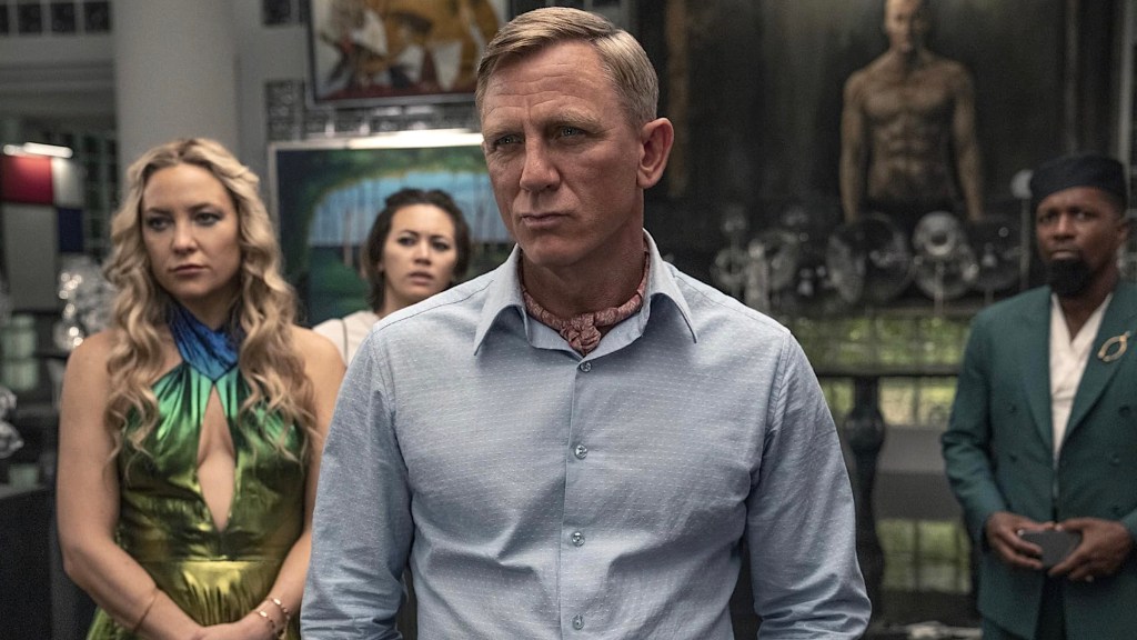 Daniel Craig. Kate Hudson, Jessica Henwick, and Leslie Odom Jr. in Glass Onion