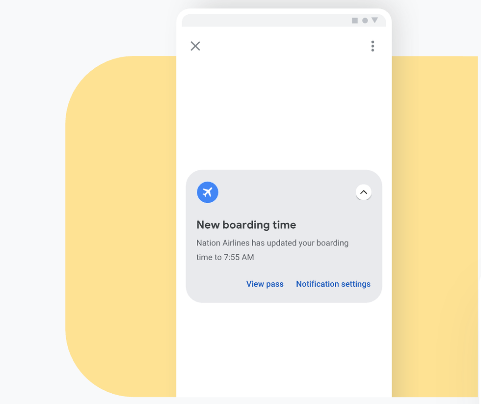 Google notification that your boarding time has changed