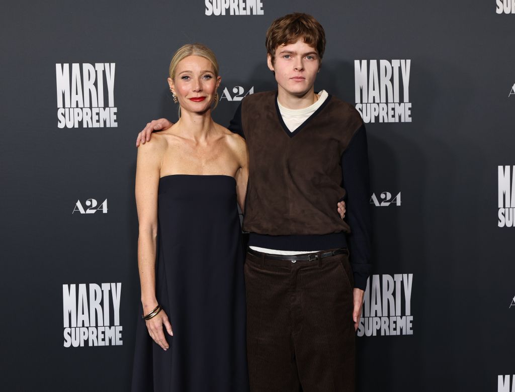 Gwyneth Paltrow and Moses Martin attend the "Marty Supreme" premiere