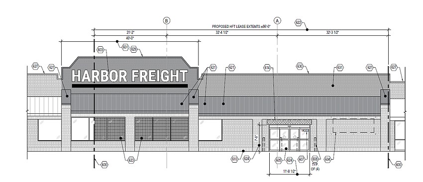 An elevation drawing of the  Harbor Freight planned Pablo Station.