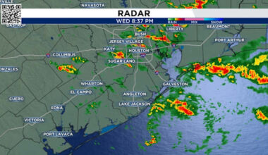 Heavy rainfall moving into Houston