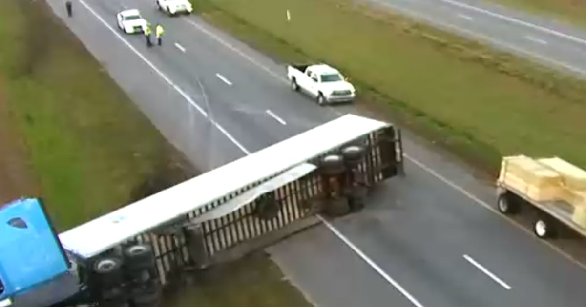 Overturned semi truck blocks all eastbound I-10 lanes near Yellow Water Road – Action News Jax