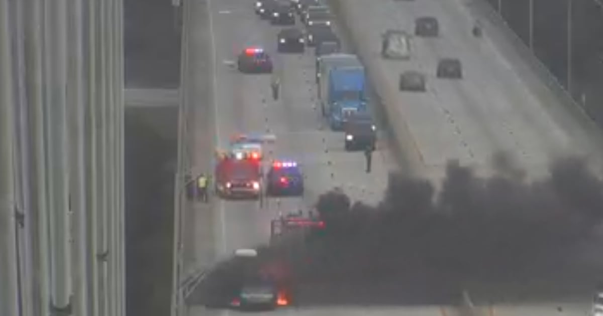 Car fire closes all lanes on I-295 south at Dames Point Bridge – Action News Jax