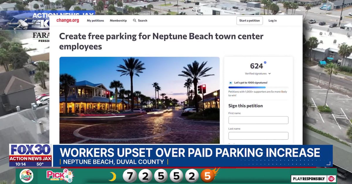 Neptune Beach workers start petition for free employee parking after hourly fee increase – Action News Jax