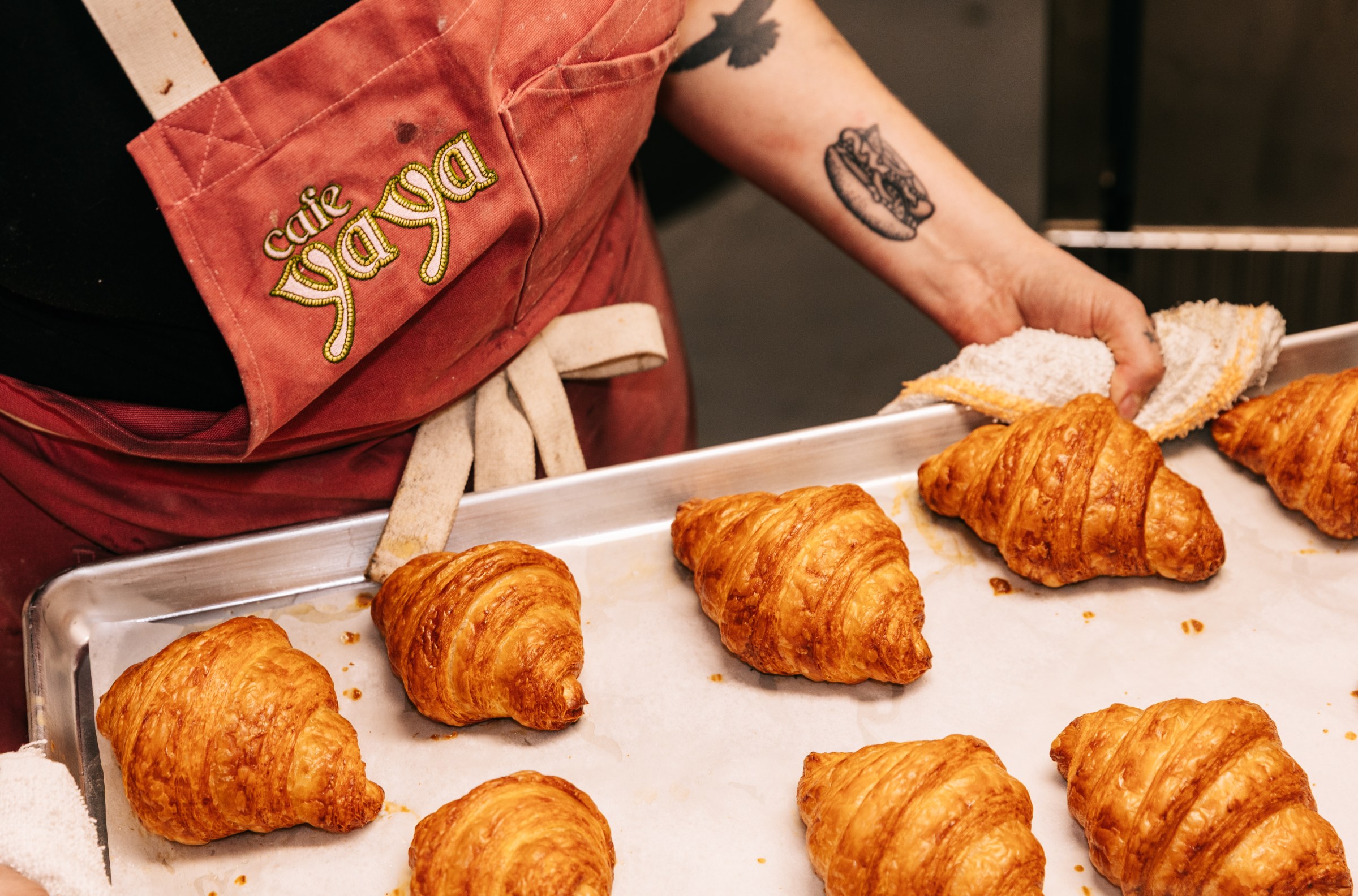 A tray of croissants.